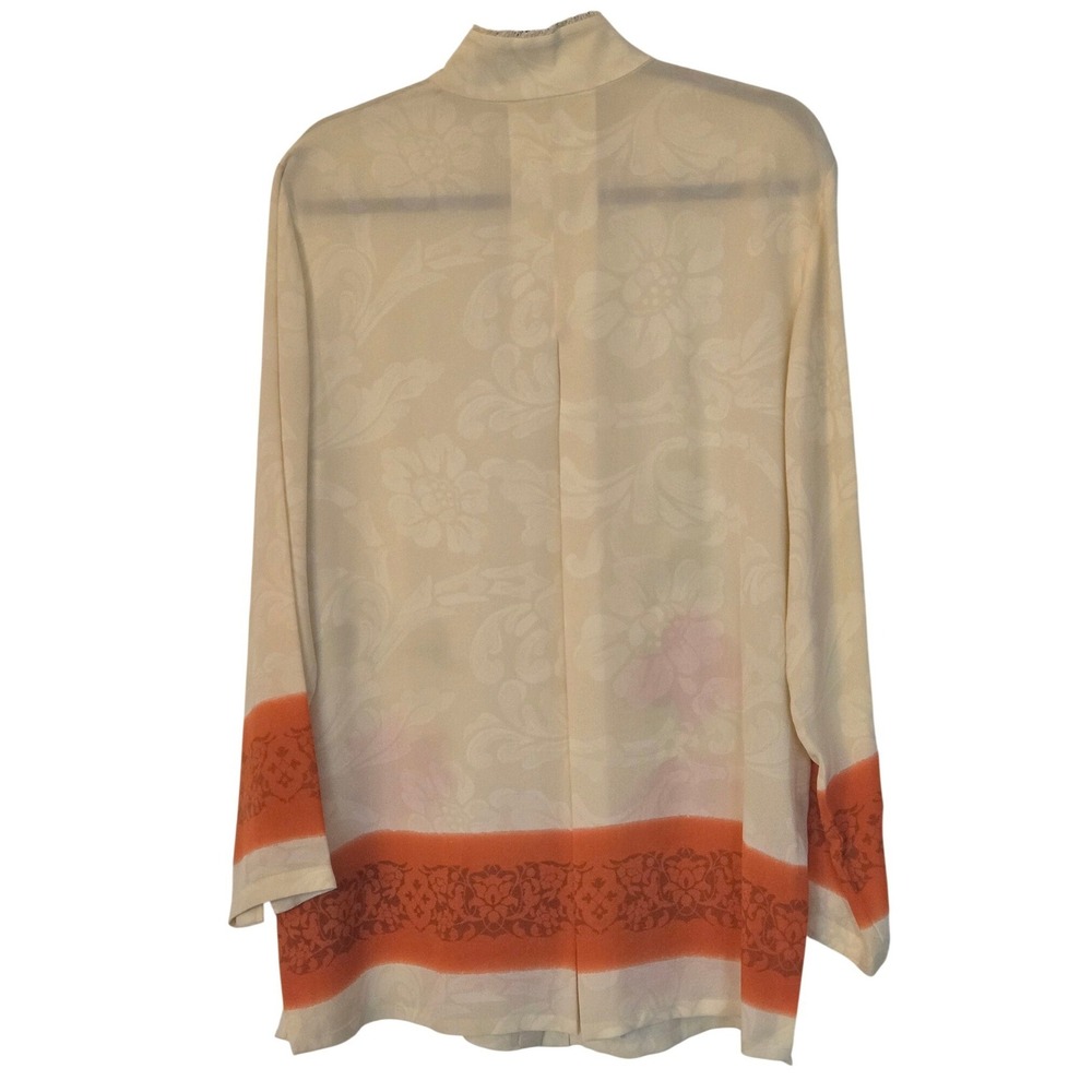 Harari 100% Silk Floral Blouse Hidden Button Cream Orange Size L - Picture 10 of 16
